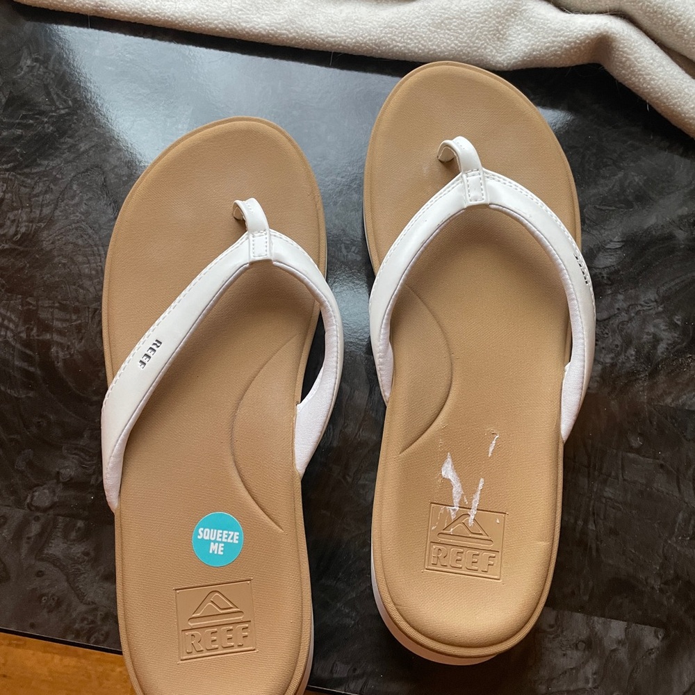 Reef Tan Flip Flops with Blue Accent